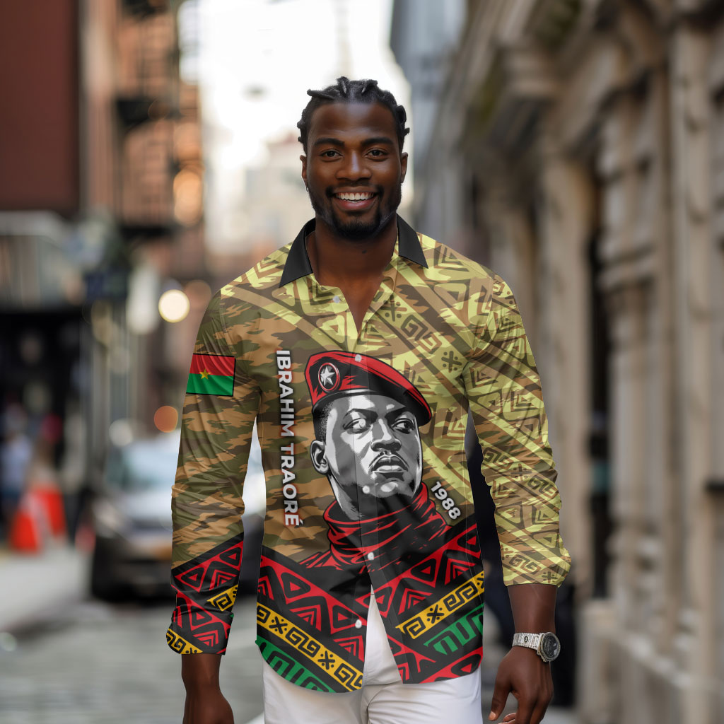 Ibrahim Traore Burkina Faso Long Sleeve Button Shirt West African Revolutionary Art