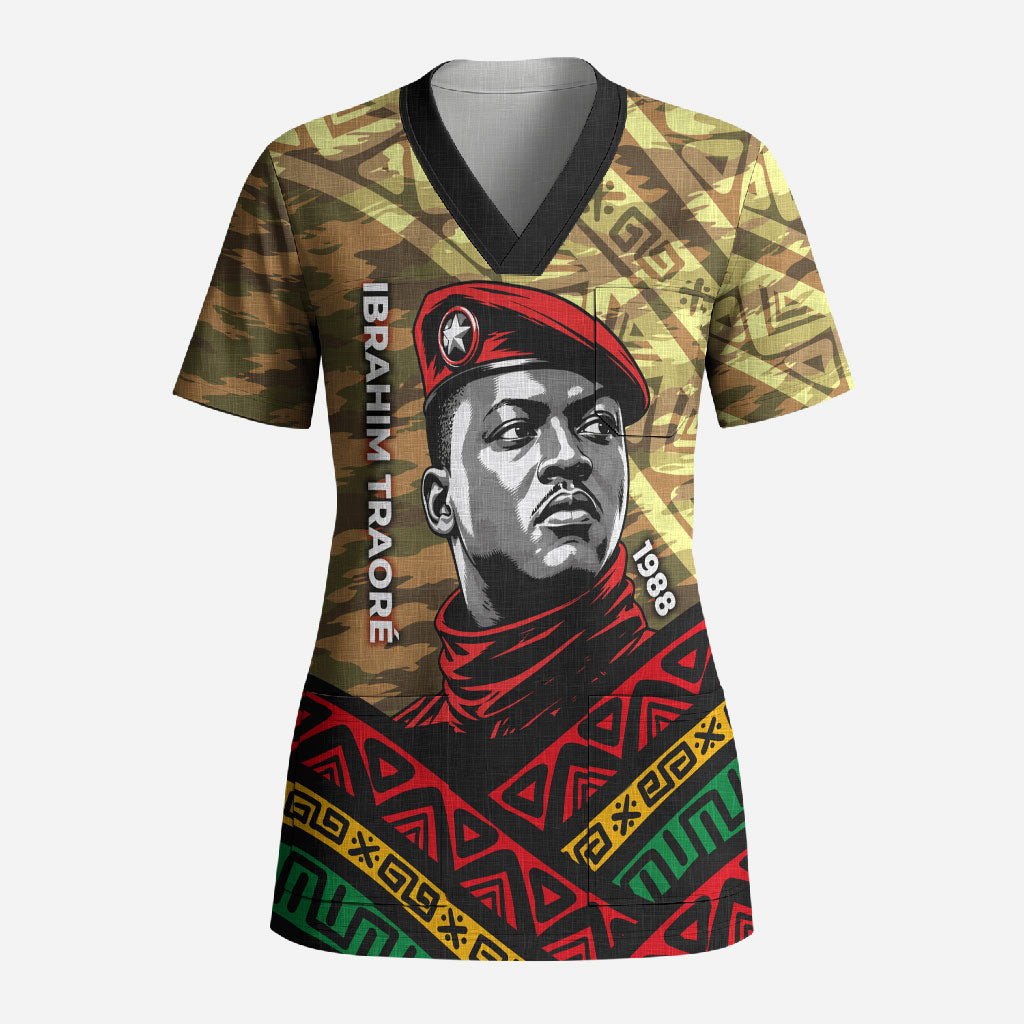 Ibrahim Traore Burkina Faso Scrub Top West African Revolutionary Art