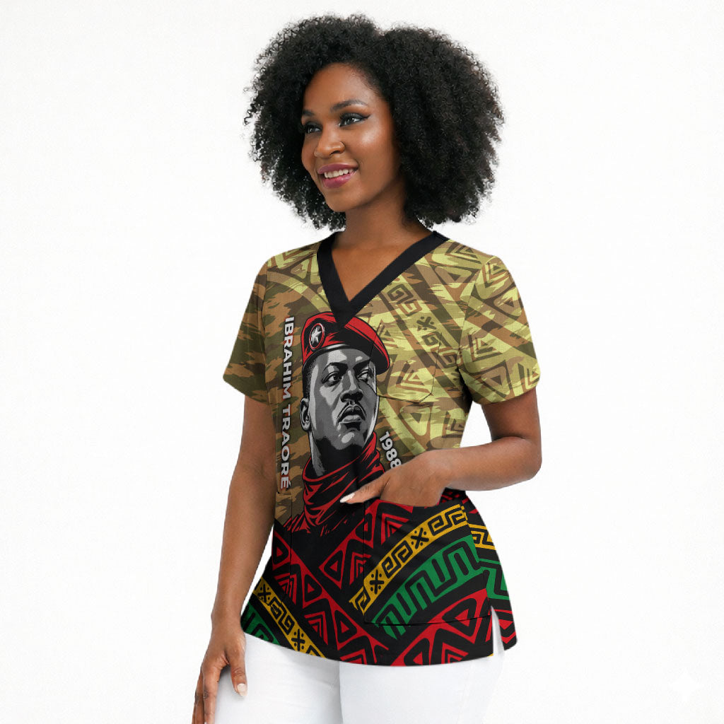 Ibrahim Traore Burkina Faso Scrub Top West African Revolutionary Art