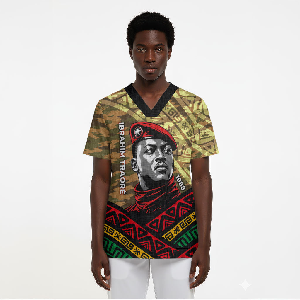 Ibrahim Traore Burkina Faso Scrub Top West African Revolutionary Art