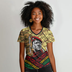 Ibrahim Traore Burkina Faso Women V-Neck T-Shirt West African Revolutionary Art