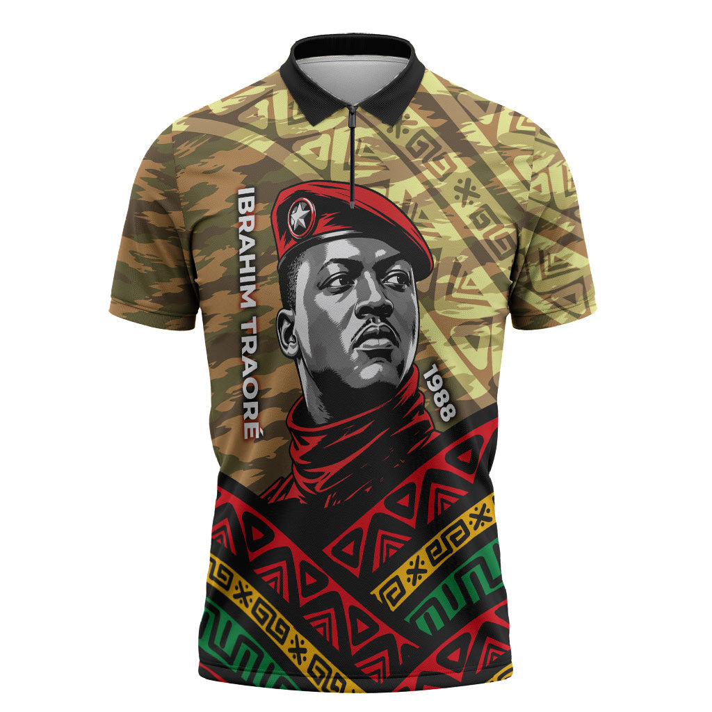 Ibrahim Traore Burkina Faso Zipper Polo Shirt West African Revolutionary Art