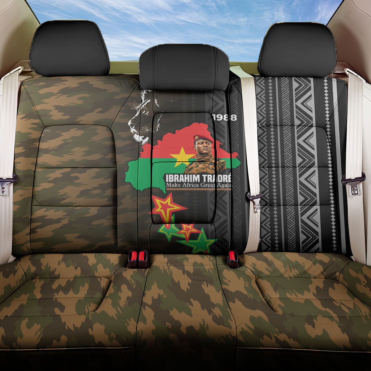 Ibrahim Traore Burkina Faso Make Africa Great Again Back Car Seat Cover West African Patriotic Military Tribal Patterns