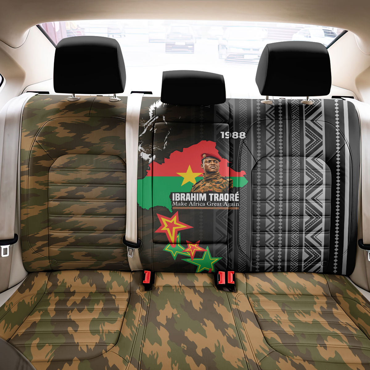 Ibrahim Traore Burkina Faso Make Africa Great Again Back Car Seat Cover West African Patriotic Military Tribal Patterns