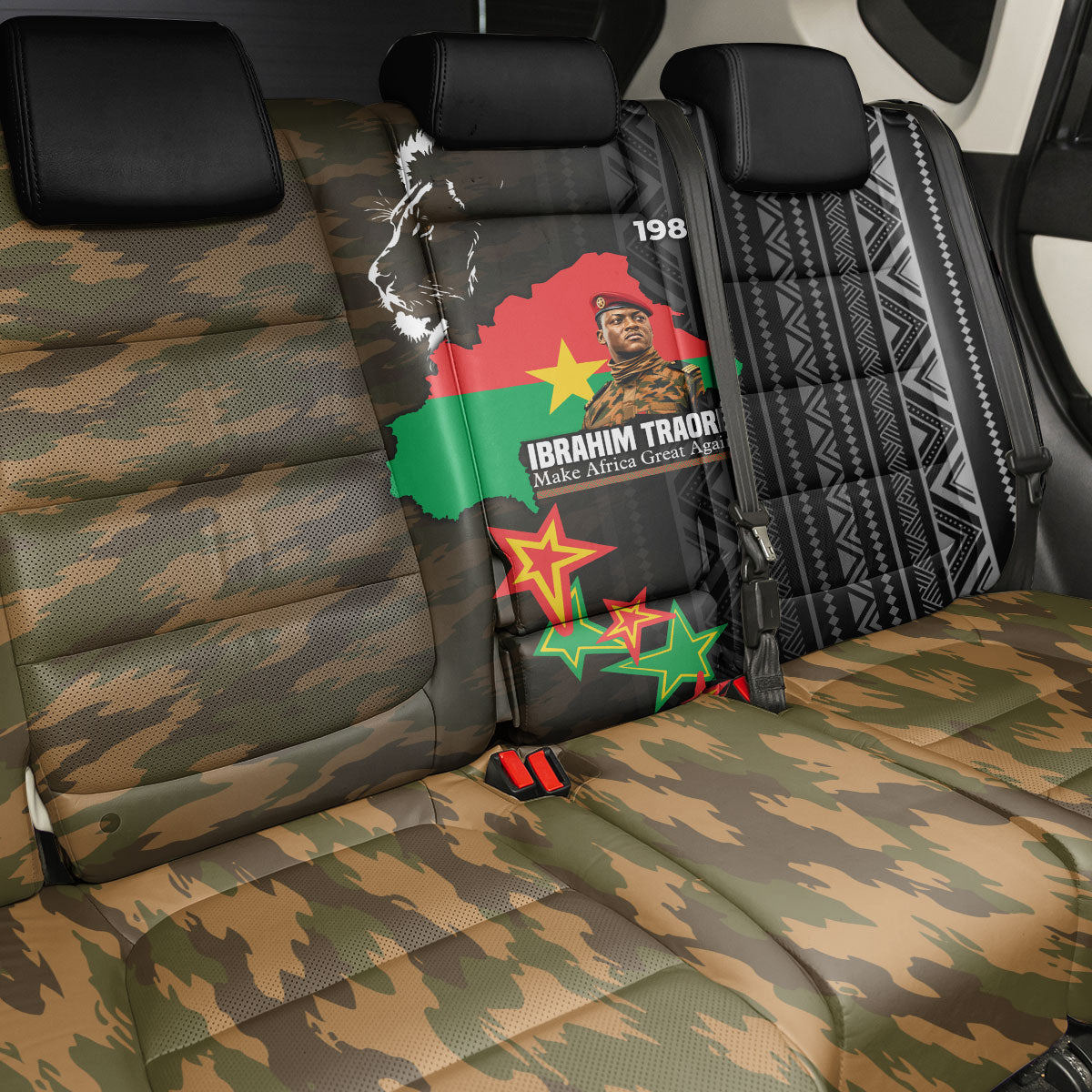 Ibrahim Traore Burkina Faso Make Africa Great Again Back Car Seat Cover West African Patriotic Military Tribal Patterns