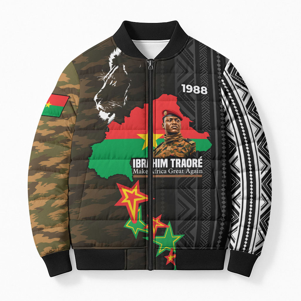 Ibrahim Traore Burkina Faso Make Africa Great Again Bomber Puffer Jacket West African Patriotic Military Tribal Patterns