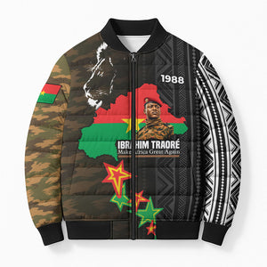 Ibrahim Traore Burkina Faso Make Africa Great Again Bomber Puffer Jacket West African Patriotic Military Tribal Patterns