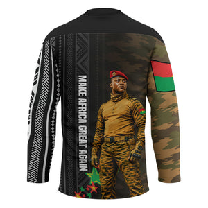 Ibrahim Traore Burkina Faso Make Africa Great Again Hockey Jersey West African Patriotic Military Tribal Patterns