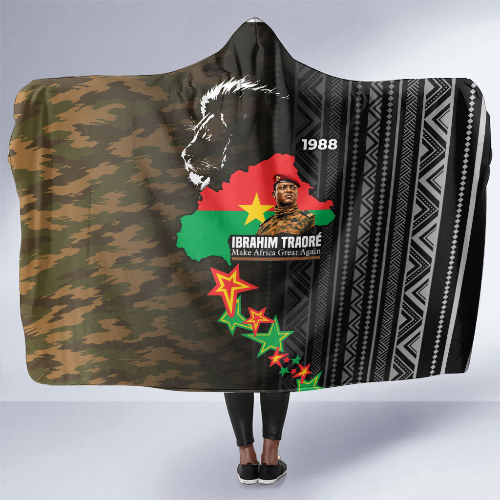 Ibrahim Traore Burkina Faso Make Africa Great Again Hooded Blanket West African Patriotic Military Tribal Patterns