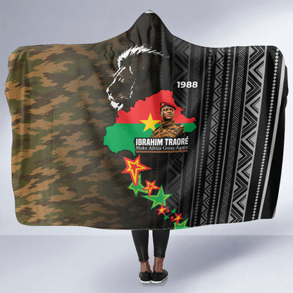 Ibrahim Traore Burkina Faso Make Africa Great Again Hooded Blanket West African Patriotic Military Tribal Patterns