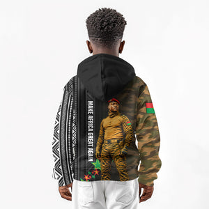 Ibrahim Traore Burkina Faso Make Africa Great Again Kid Hoodie West African Patriotic Military Tribal Patterns