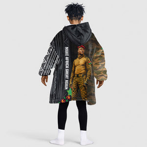 Ibrahim Traore Burkina Faso Make Africa Great Again Kid Wearable Blanket Hoodie West African Patriotic Military Tribal Patterns