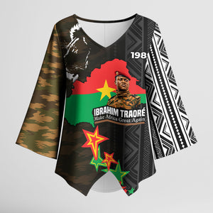 Ibrahim Traore Burkina Faso Make Africa Great Again Kimono Sleeve Blouse West African Patriotic Military Tribal Patterns