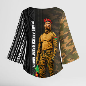 Ibrahim Traore Burkina Faso Make Africa Great Again Kimono Sleeve Blouse West African Patriotic Military Tribal Patterns