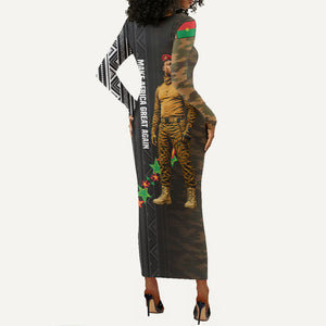 Ibrahim Traore Burkina Faso Make Africa Great Again Long Sleeve Bodycon Dress West African Patriotic Military Tribal Patterns