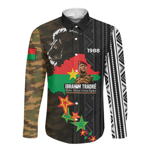 Ibrahim Traore Burkina Faso Make Africa Great Again Long Sleeve Button Shirt West African Patriotic Military Tribal Patterns