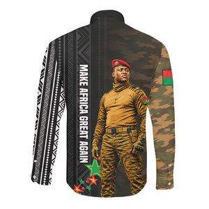 Ibrahim Traore Burkina Faso Make Africa Great Again Long Sleeve Button Shirt West African Patriotic Military Tribal Patterns