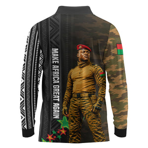Ibrahim Traore Burkina Faso Make Africa Great Again Long Sleeve Polo Shirt West African Patriotic Military Tribal Patterns