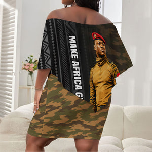 Ibrahim Traore Burkina Faso Make Africa Great Again Off Shoulder Short Dress West African Patriotic Military Tribal Patterns