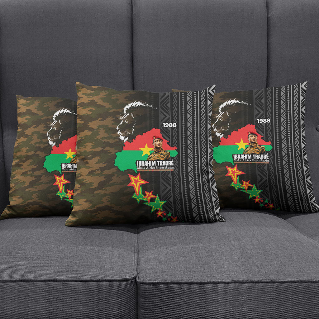 Ibrahim Traore Burkina Faso Make Africa Great Again Pillow Cover West African Patriotic Military Tribal Patterns