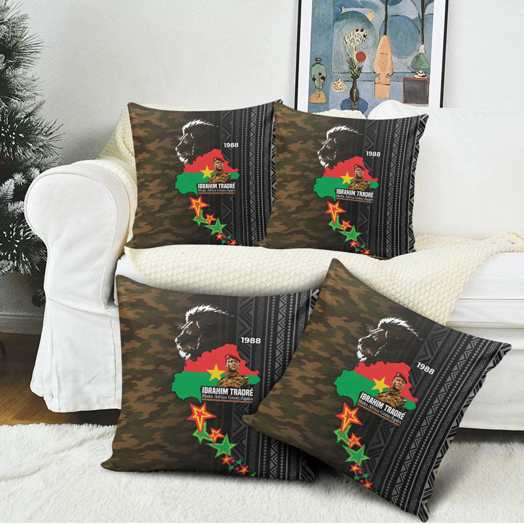 Ibrahim Traore Burkina Faso Make Africa Great Again Pillow Cover West African Patriotic Military Tribal Patterns