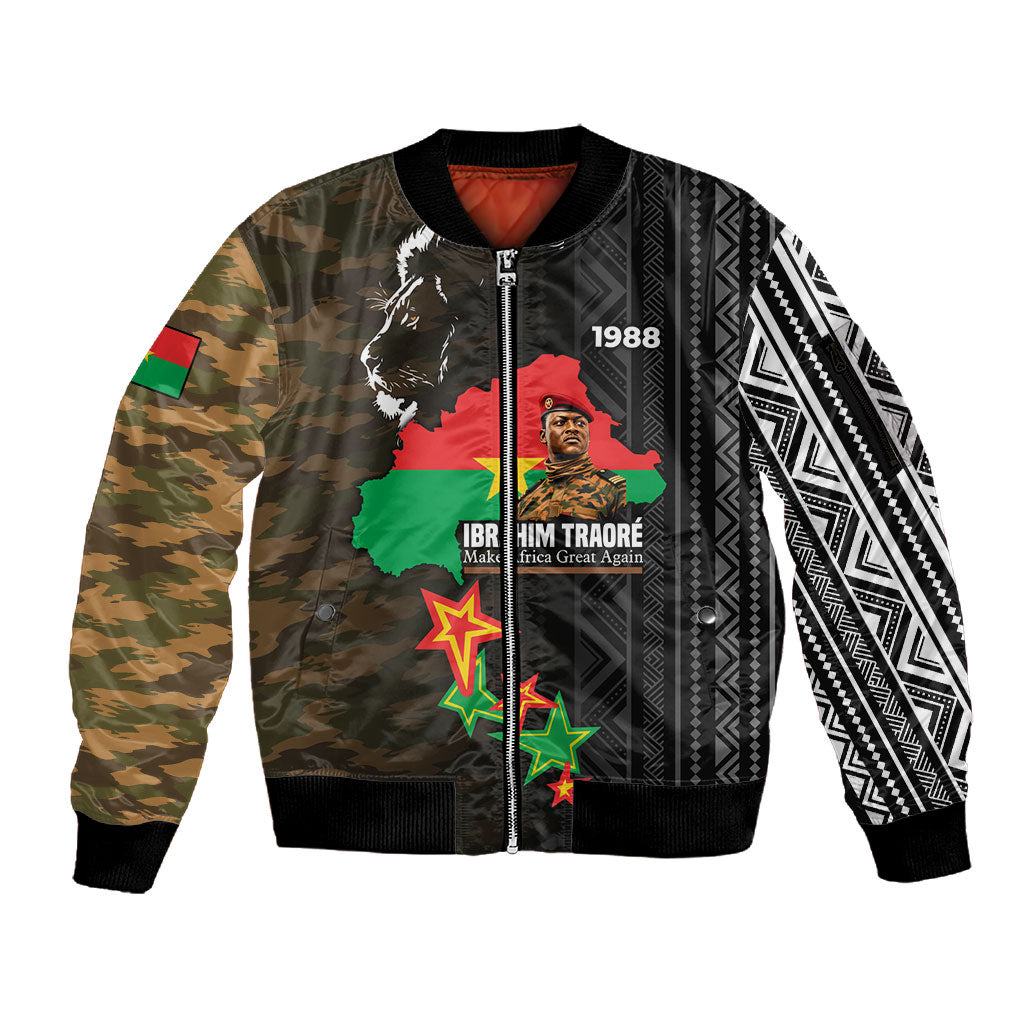 Ibrahim Traore Burkina Faso Make Africa Great Again Sleeve Zip Bomber Jacket West African Patriotic Military Tribal Patterns