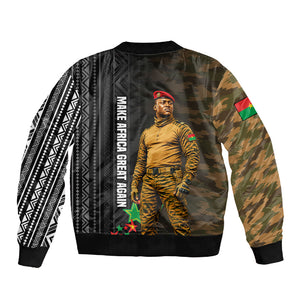 Ibrahim Traore Burkina Faso Make Africa Great Again Sleeve Zip Bomber Jacket West African Patriotic Military Tribal Patterns