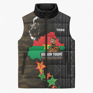 Ibrahim Traore Burkina Faso Make Africa Great Again Sleeveless Puffer Jacket West African Patriotic Military Tribal Patterns