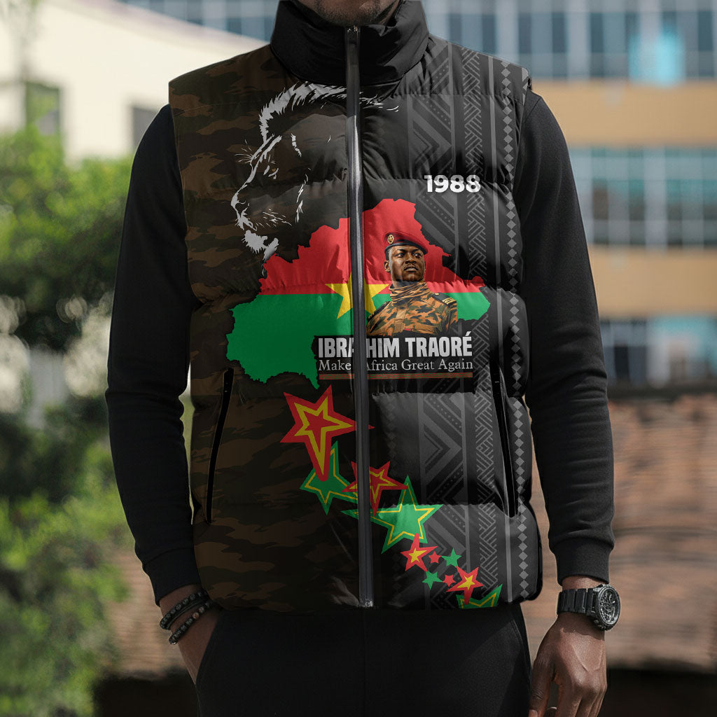 Ibrahim Traore Burkina Faso Make Africa Great Again Sleeveless Puffer Jacket West African Patriotic Military Tribal Patterns