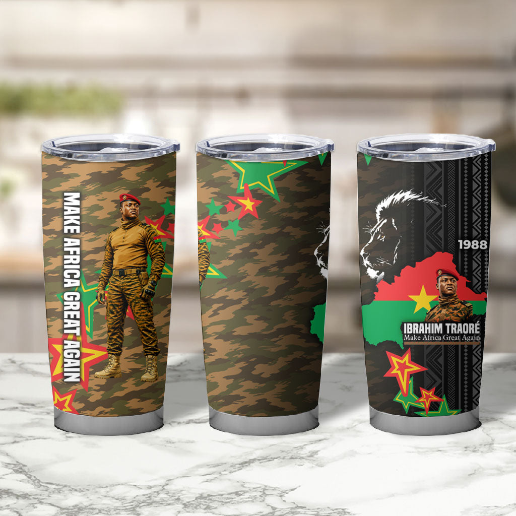 Ibrahim Traore Burkina Faso Make Africa Great Again Tumbler Cup West African Patriotic Military Tribal Patterns