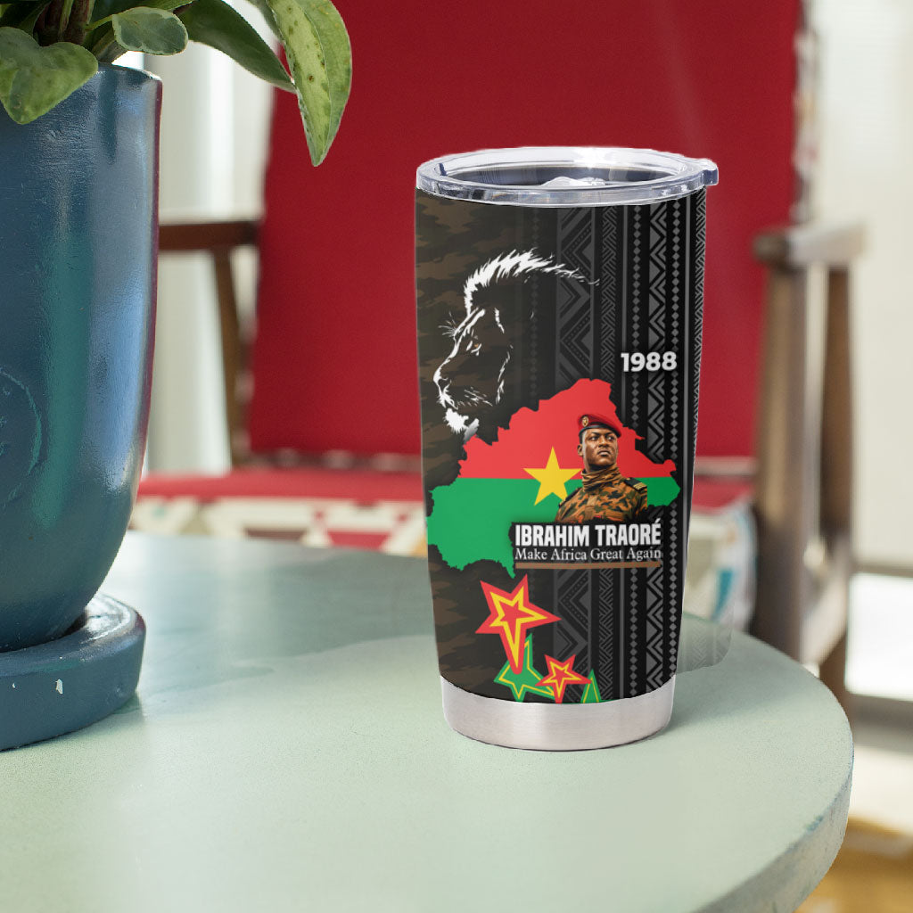 Ibrahim Traore Burkina Faso Make Africa Great Again Tumbler Cup West African Patriotic Military Tribal Patterns