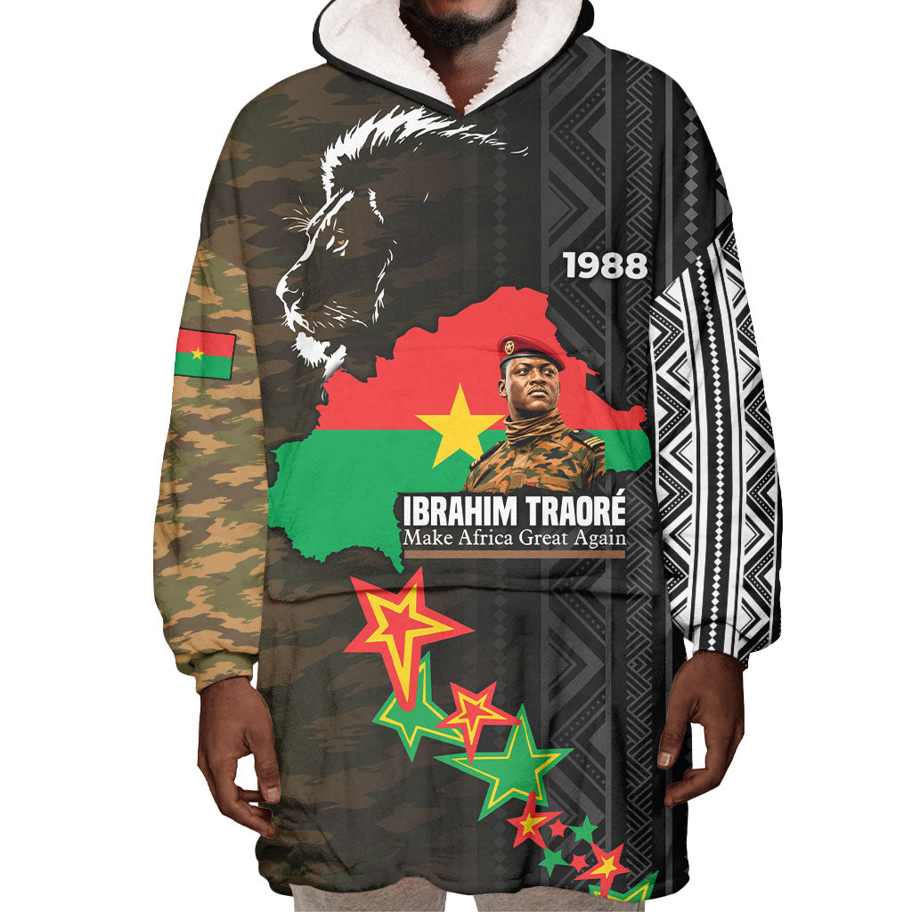 Ibrahim Traore Burkina Faso Make Africa Great Again Wearable Blanket Hoodie West African Patriotic Military Tribal Patterns