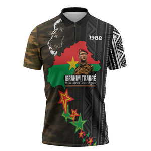Ibrahim Traore Burkina Faso Make Africa Great Again Zipper Polo Shirt West African Patriotic Military Tribal Patterns