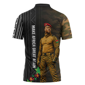 Ibrahim Traore Burkina Faso Make Africa Great Again Zipper Polo Shirt West African Patriotic Military Tribal Patterns