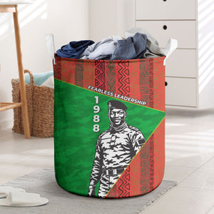 Ibrahim Traore Burkina Faso Fearless Leadership Laundry Basket West African Tribal Pattern And Patriotic Camo Art