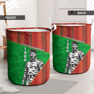 Ibrahim Traore Burkina Faso Fearless Leadership Laundry Basket West African Tribal Pattern And Patriotic Camo Art