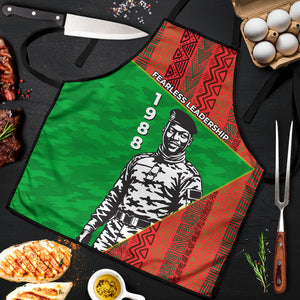 Ibrahim Traore Burkina Faso Fearless Leadership Apron West African Tribal Pattern And Patriotic Camo Art