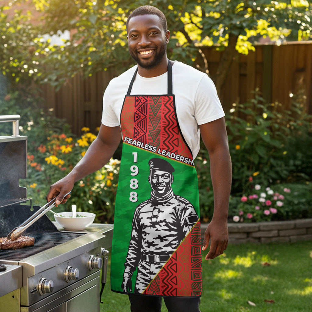 Ibrahim Traore Burkina Faso Fearless Leadership Apron West African Tribal Pattern And Patriotic Camo Art
