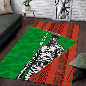 Ibrahim Traore Burkina Faso Fearless Leadership Area Rug West African Tribal Pattern And Patriotic Camo Art