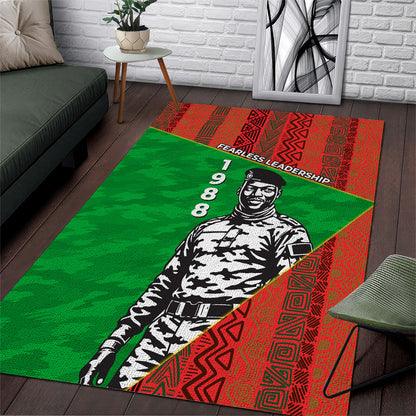 Ibrahim Traore Burkina Faso Fearless Leadership Area Rug West African Tribal Pattern And Patriotic Camo Art