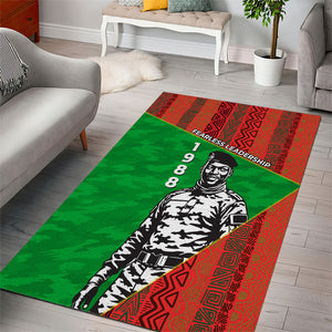 Ibrahim Traore Burkina Faso Fearless Leadership Area Rug West African Tribal Pattern And Patriotic Camo Art