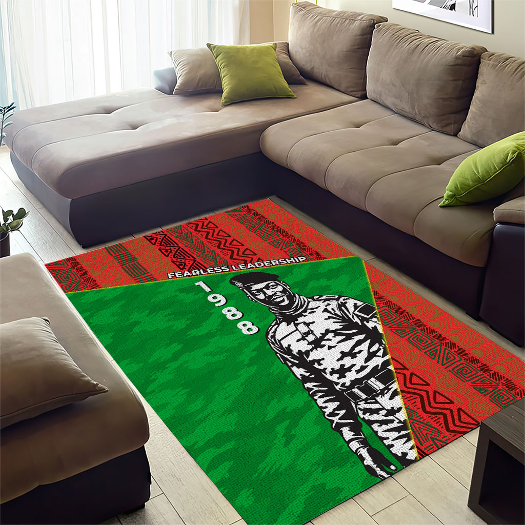 Ibrahim Traore Burkina Faso Fearless Leadership Area Rug West African Tribal Pattern And Patriotic Camo Art