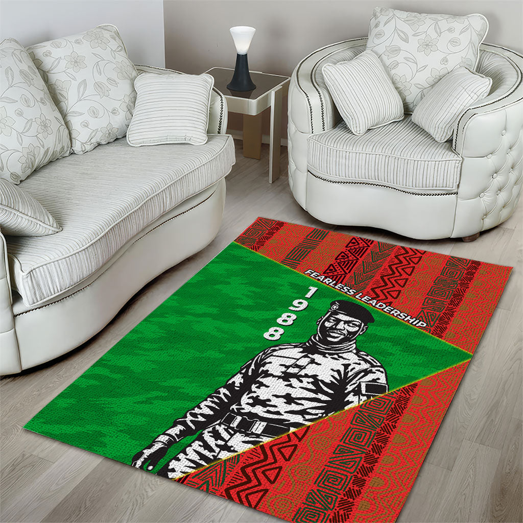 Ibrahim Traore Burkina Faso Fearless Leadership Area Rug West African Tribal Pattern And Patriotic Camo Art