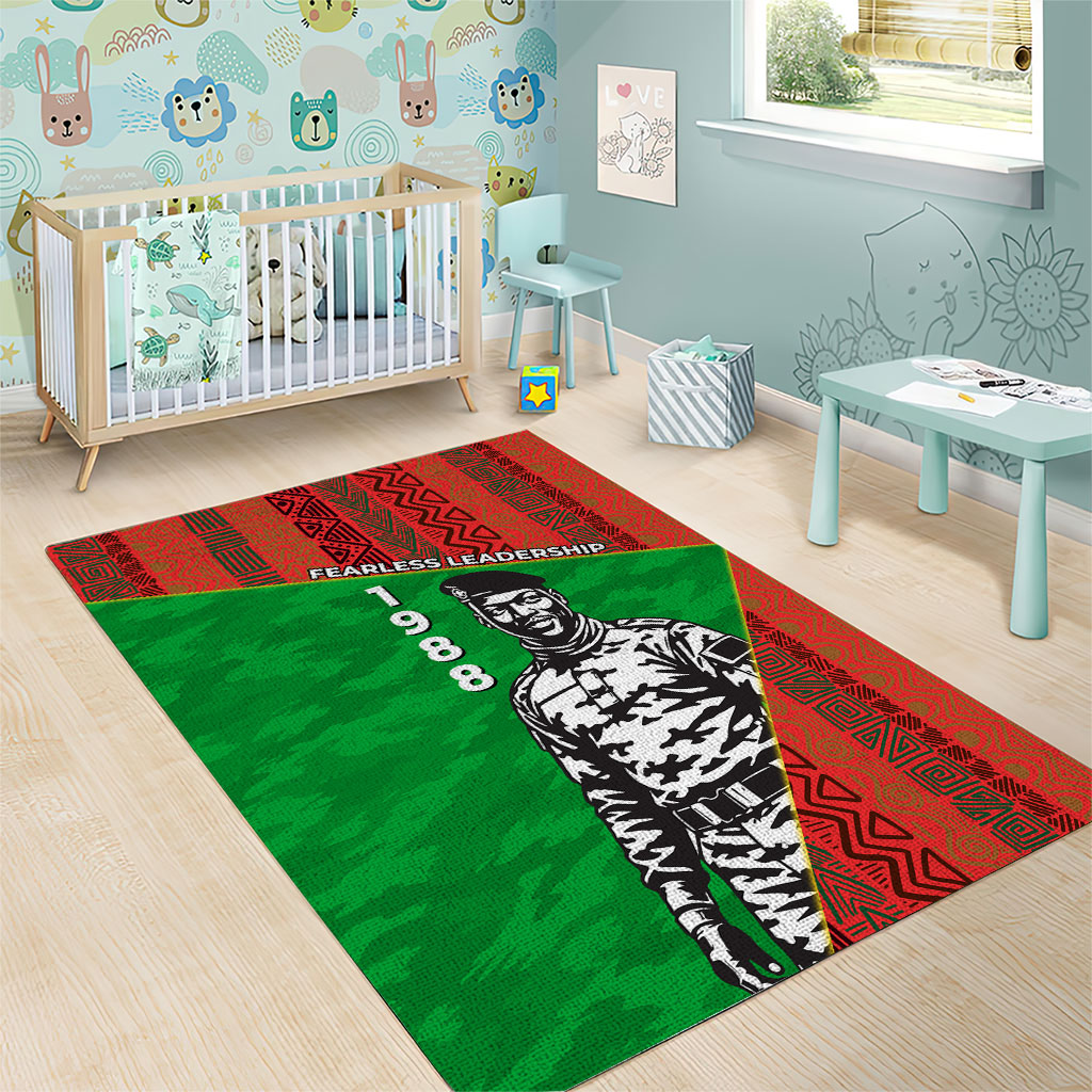 Ibrahim Traore Burkina Faso Fearless Leadership Area Rug West African Tribal Pattern And Patriotic Camo Art