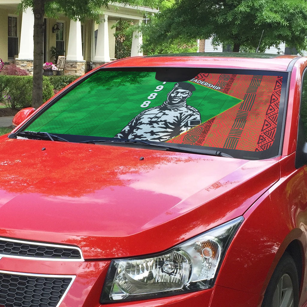 Ibrahim Traore Burkina Faso Fearless Leadership Auto Sun Shade West African Tribal Pattern And Patriotic Camo Art