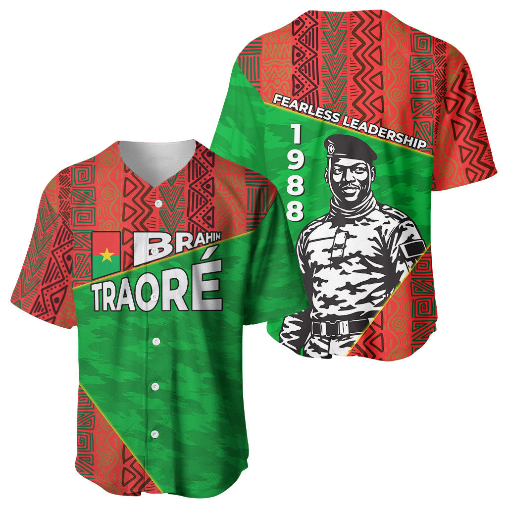 Ibrahim Traore Burkina Faso Fearless Leadership Baseball Jersey West African Tribal Pattern And Patriotic Camo Art