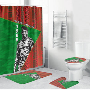 Ibrahim Traore Burkina Faso Fearless Leadership Bathroom Set West African Tribal Pattern And Patriotic Camo Art