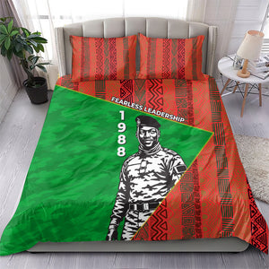 Ibrahim Traore Burkina Faso Fearless Leadership Bedding Set West African Tribal Pattern And Patriotic Camo Art