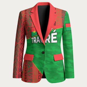 Ibrahim Traore Burkina Faso Fearless Leadership Blazer West African Tribal Pattern And Patriotic Camo Art
