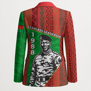 Ibrahim Traore Burkina Faso Fearless Leadership Blazer West African Tribal Pattern And Patriotic Camo Art